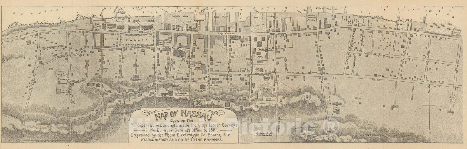 Historic Map : Plan of Nassau, Bahamas, Stark, 1891, Vintage Wall Art