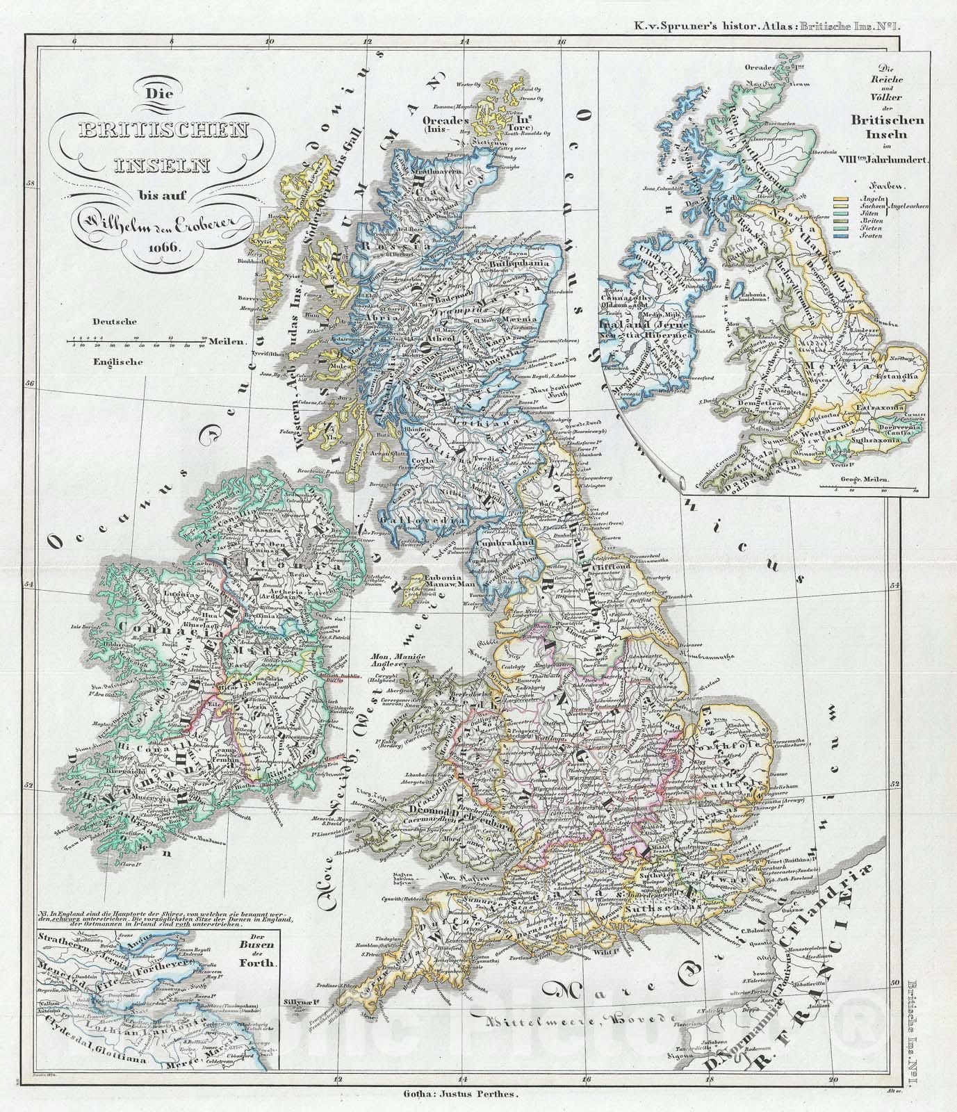 Historic Map : The British Isles at The Norman Conquest, Spruner, 1854, Vintage Wall Art