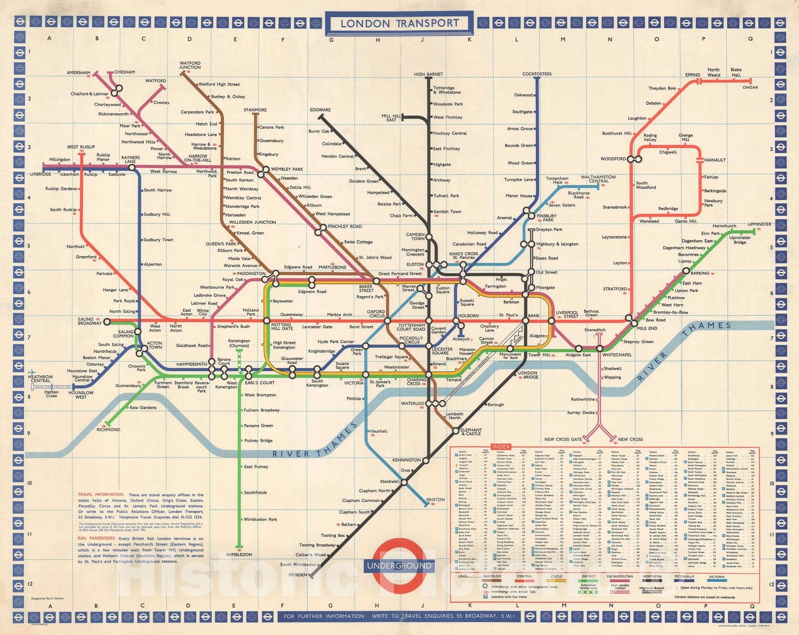 Historic Map : Station Size Map of The London Underground, Paul E. Garbutt, 1972, Vintage Wall Art