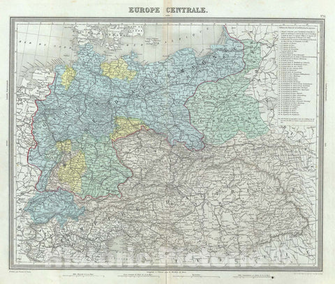 Historic Map : Central Europe "Germany, Poland, Switzerland, Austria, Hungary, Bohemia, Lithuan, Tardieu, 1874, Vintage Wall Art