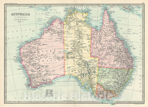 Historic Map : Australia, Bartholomew, 1890, Vintage Wall Art