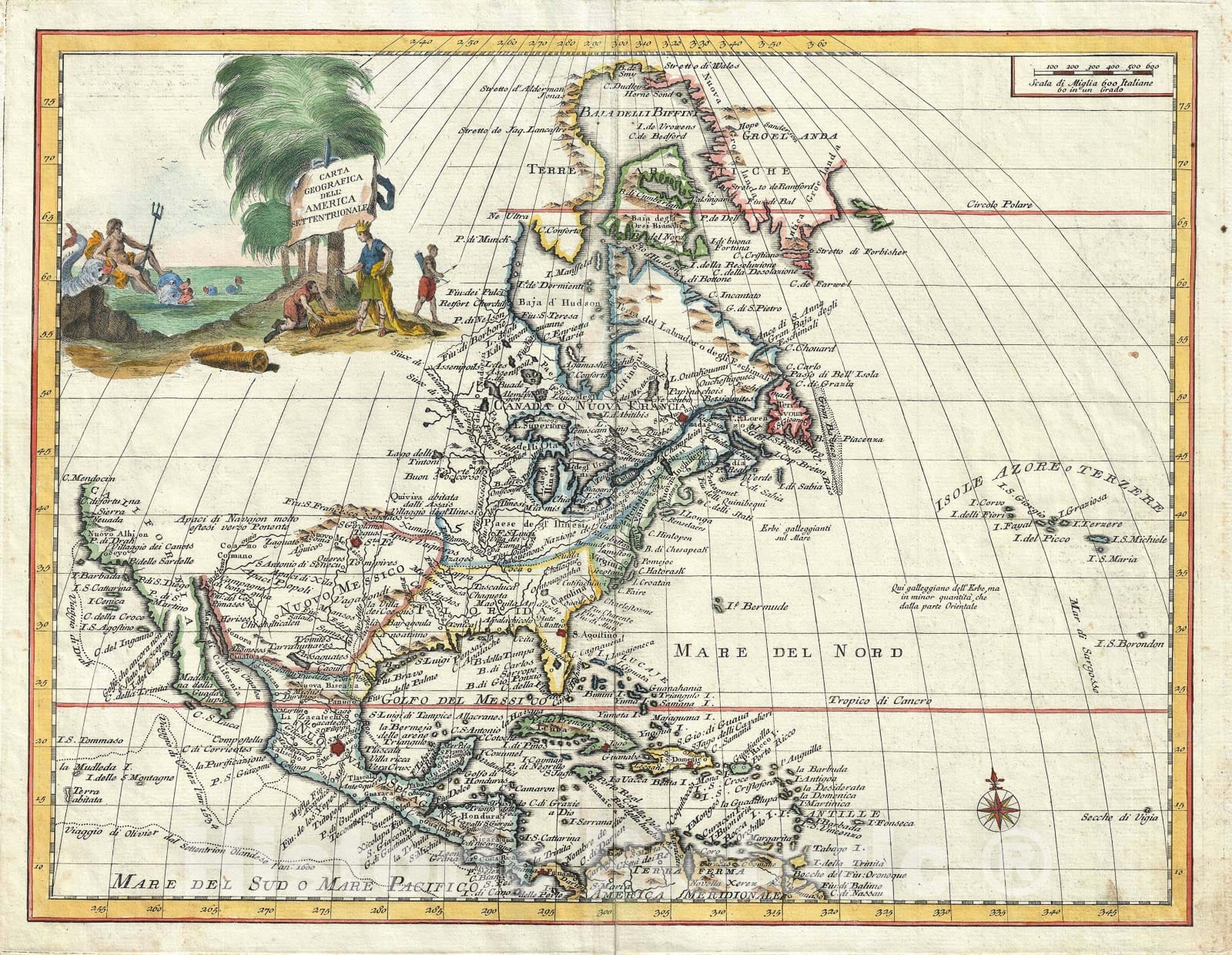 Historic Map : North America, Albrizzi, 1740, Vintage Wall Art