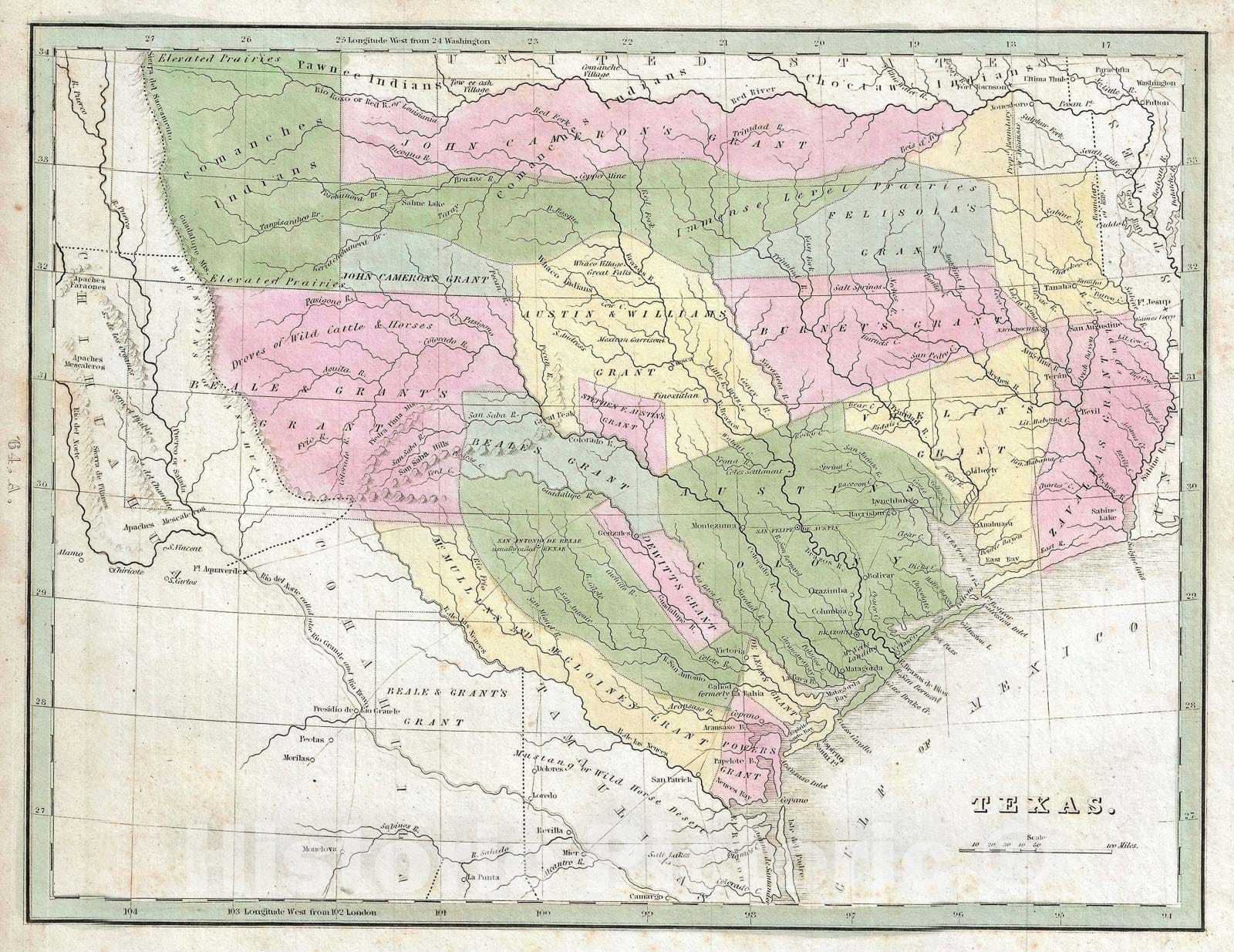 Historic Map : The Republic of Texas "first specific Map of, BraArtd, 1835, Vintage Wall Art