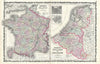 Historic Map : France, Holland and Bellgium, Johnson, 1861, Vintage Wall Art
