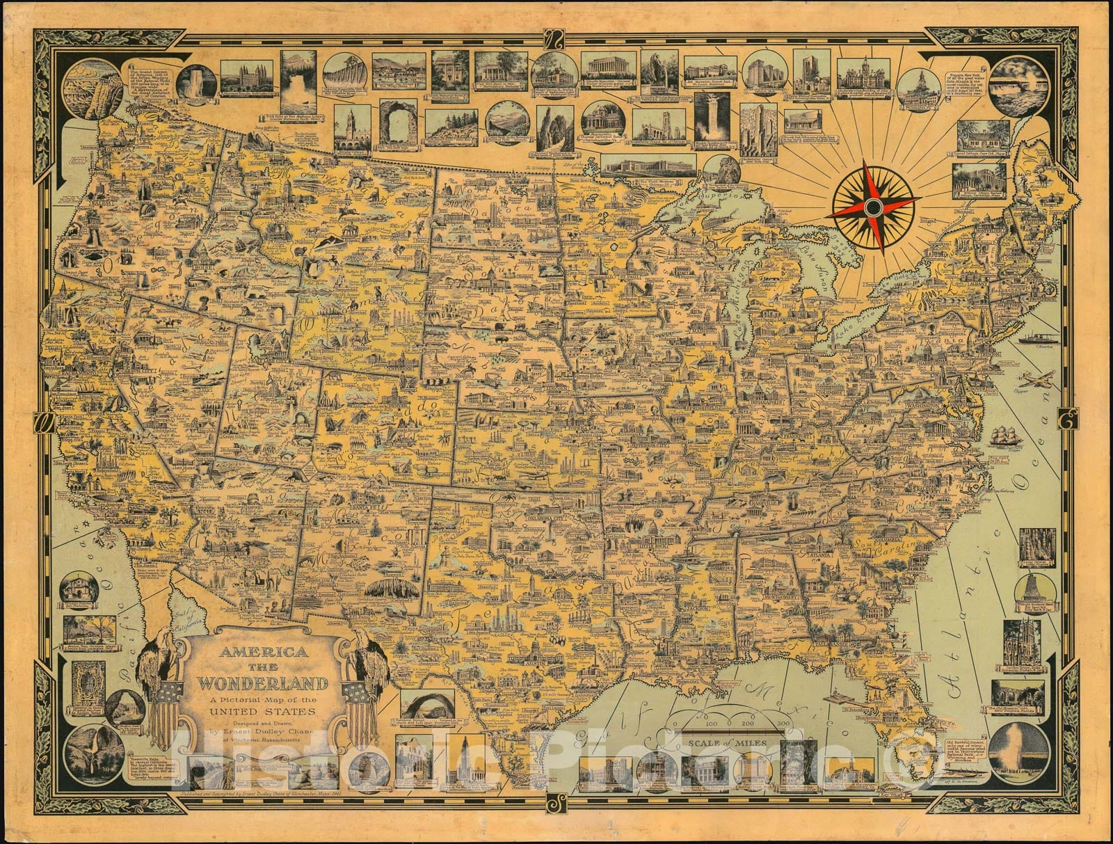 Historic Map : Pictorial Map of The United States, 1941, Vintage Wall Art