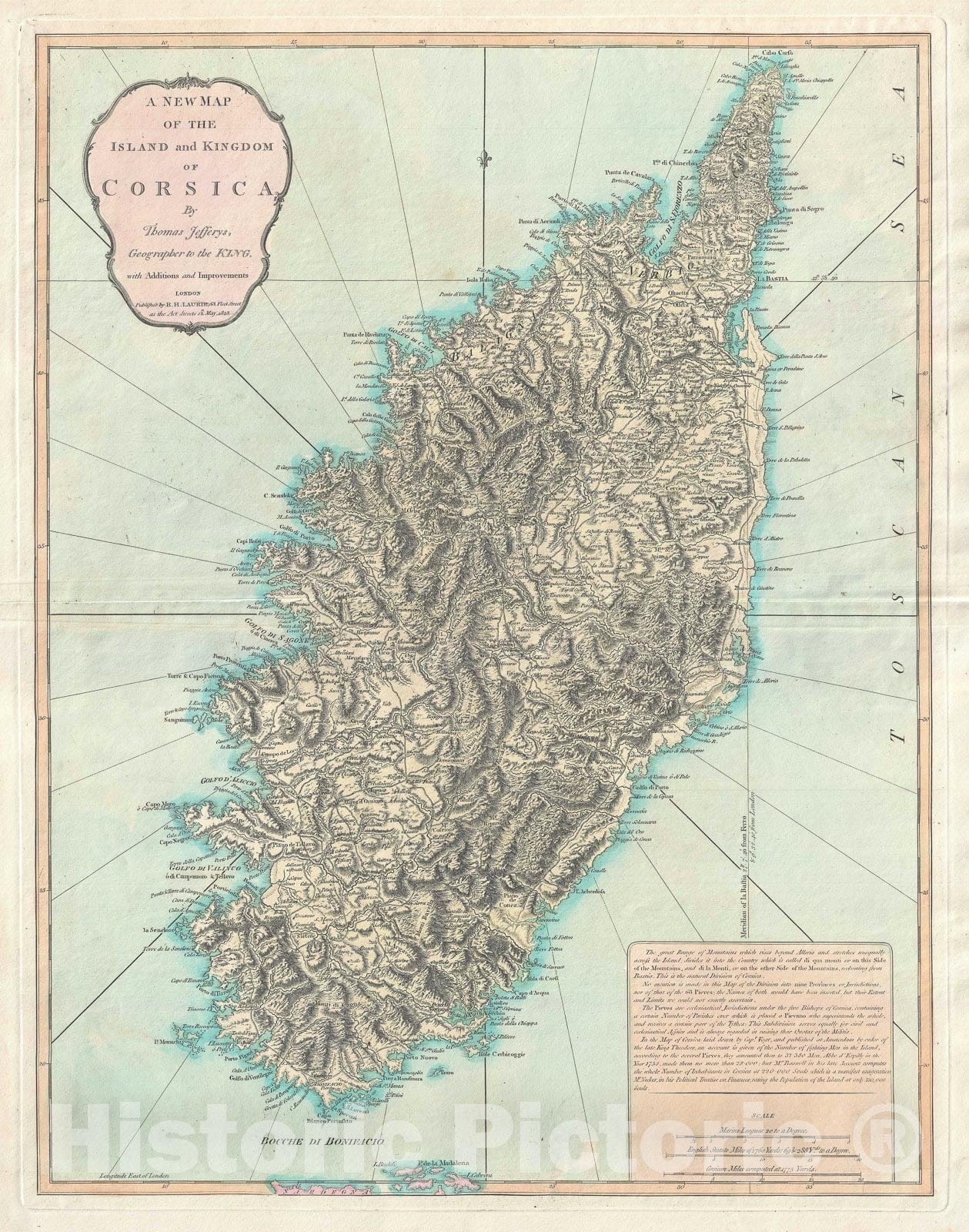 Historic Map : Corsica, Jefferys and Laurie, 1823, Vintage Wall Art
