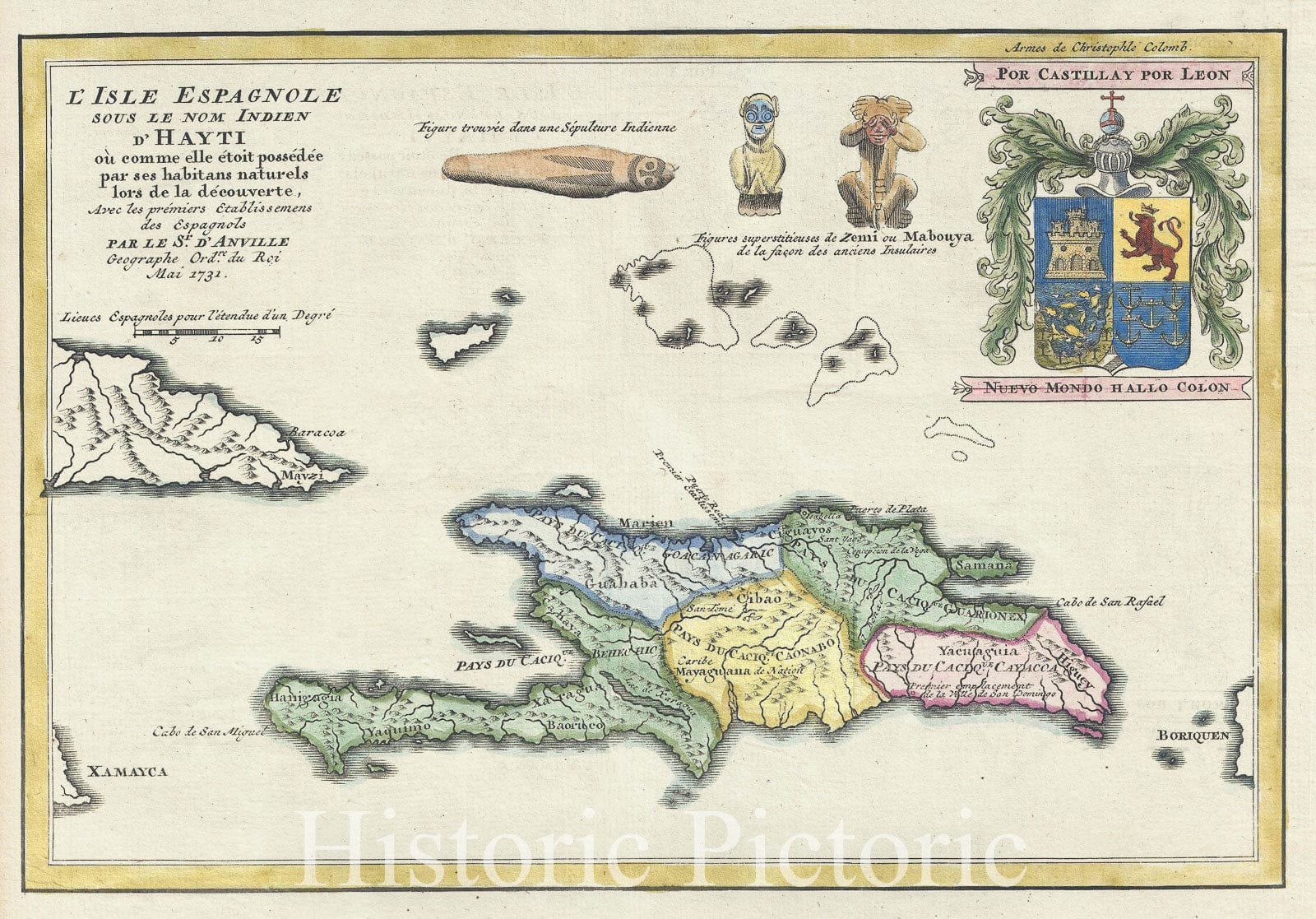 Historic Map : Hispaniola or Santo Domingo "Haiti / Dominican Republic", D'Anville, 1731, Vintage Wall Art