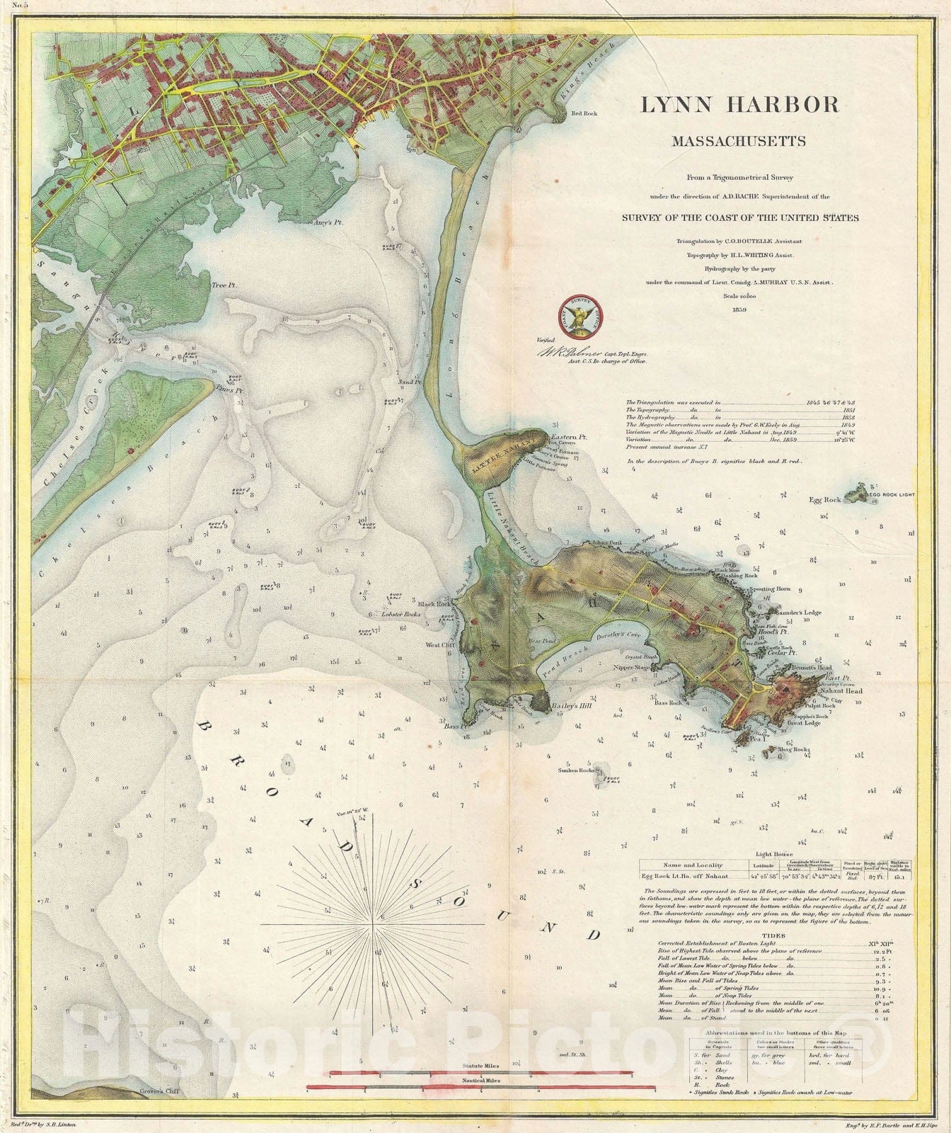 Historic Map : Lynn Harbor, Massachusetts, U. S. Coast Surve, 1859, Vintage Wall Art