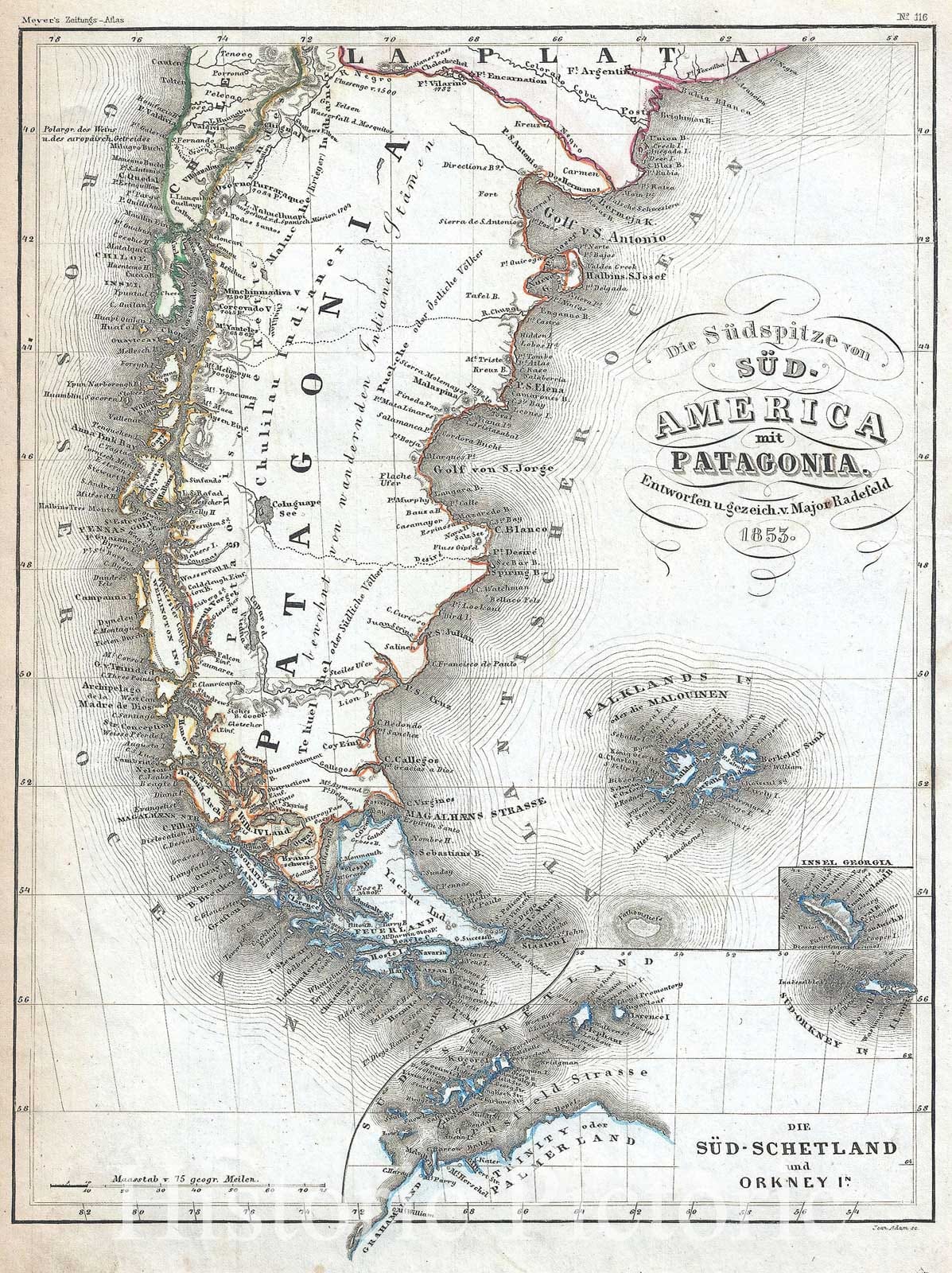 Historic Map : Patagonia "Argentina, Chile", Meyer, 1853, Vintage Wall Art