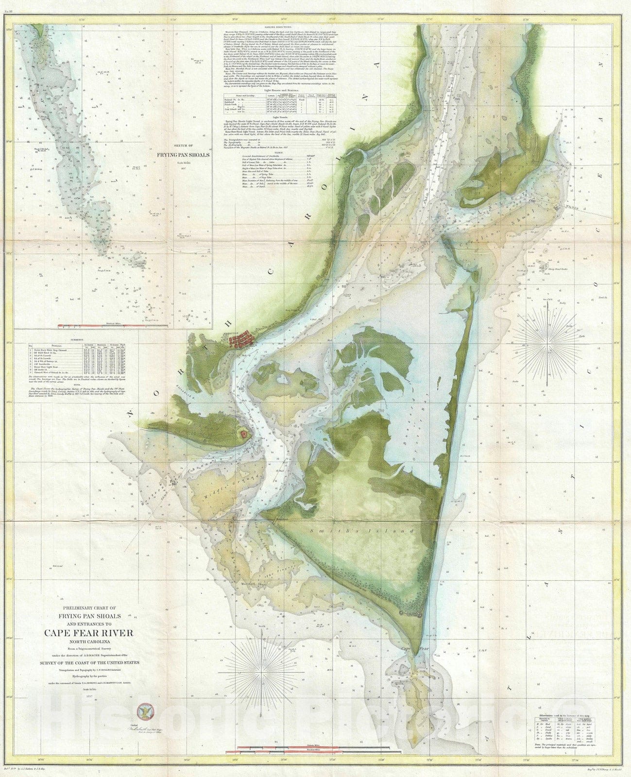Historic Map : Cape Fear, North Carolina, U.S. Coast Survey, 1857, Vintage Wall Art