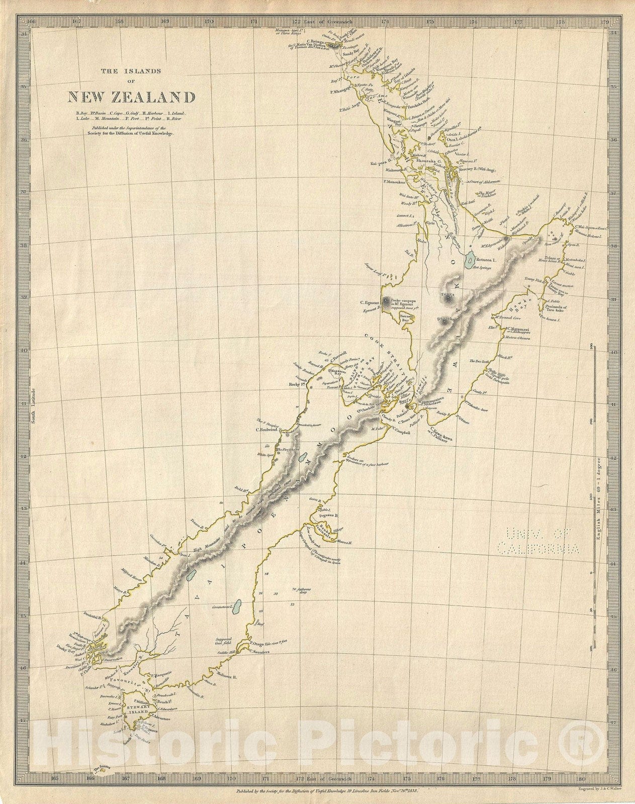 Historic Map : New Zealand, S.D.U.K., 1838, Vintage Wall Art