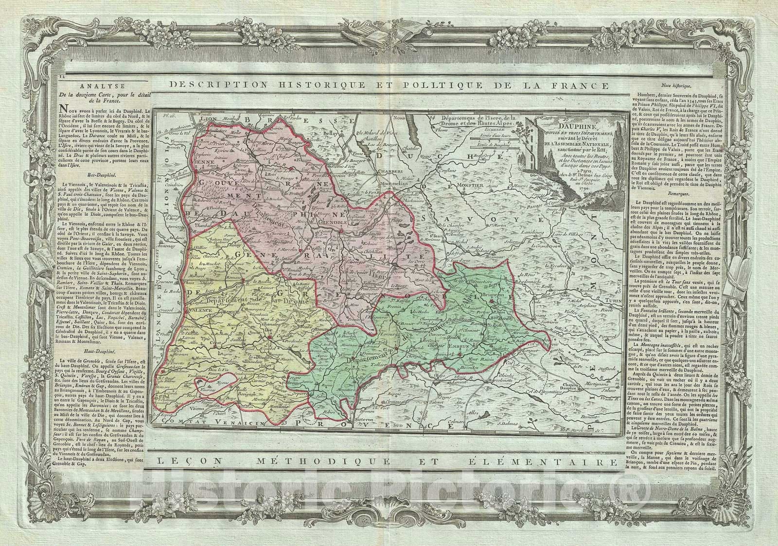 Historic Map : The Dauphine Region of France "French Riviera", Desnos, 1786, Vintage Wall Art