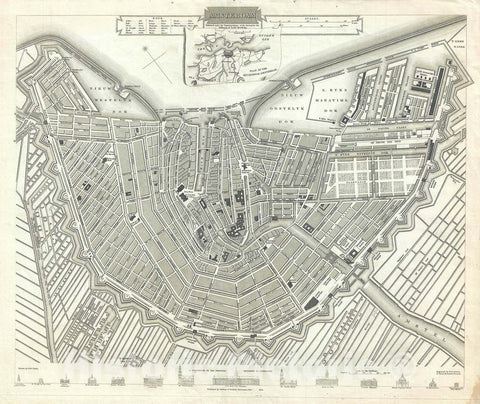 Historic Map : Plan of Amsterdam, Netherlands, S.D.U.K., 1835, Vintage Wall Art