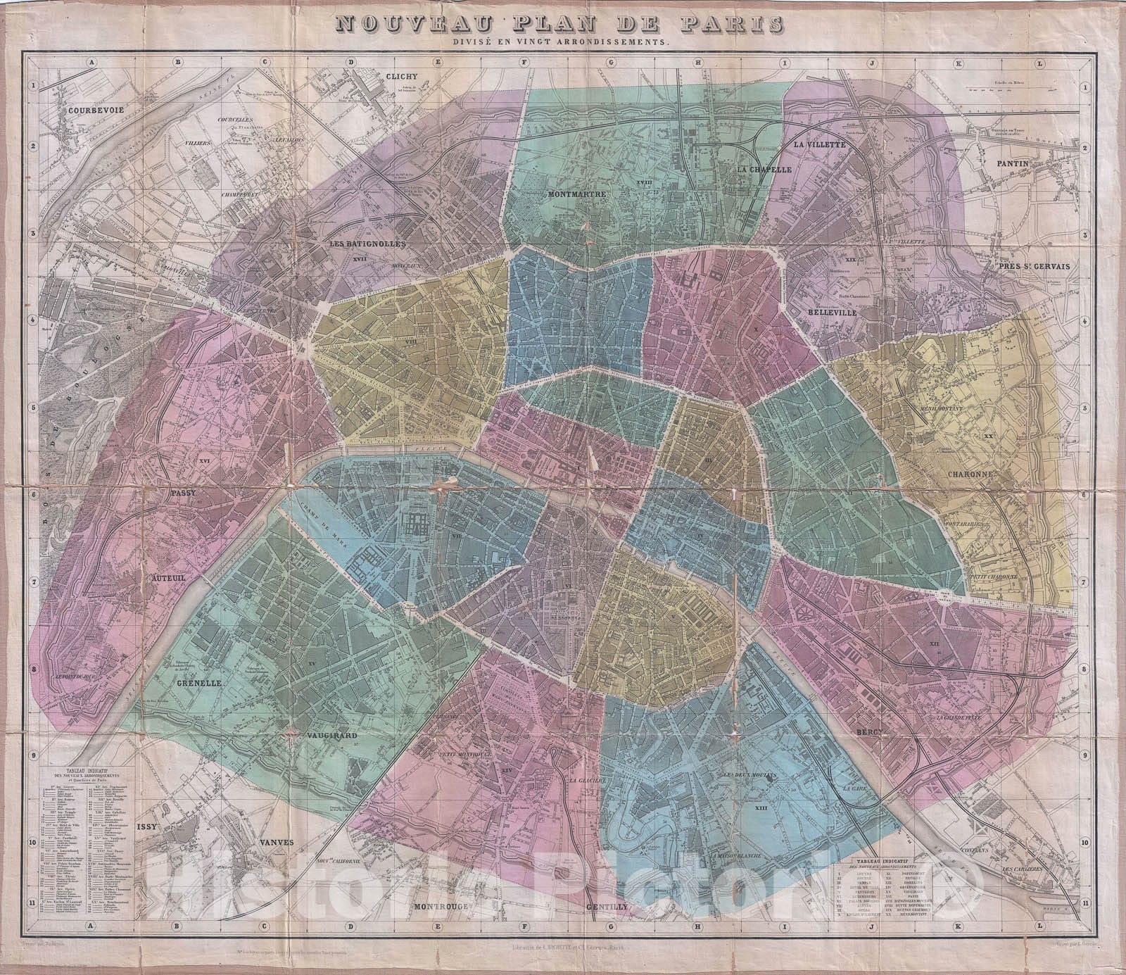 Historic Map : Plan of Paris, France, Vuillemin, 1899, Vintage Wall Art