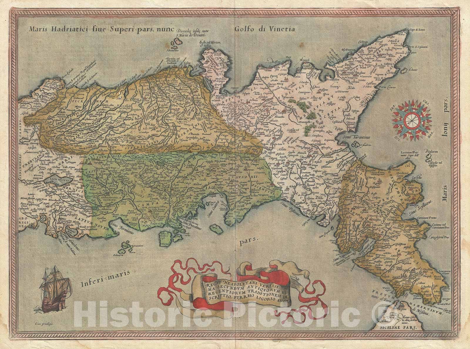Historic Map : Southern Italy: Naples, Calabria, Ortelius, 1580, Vintage Wall Art