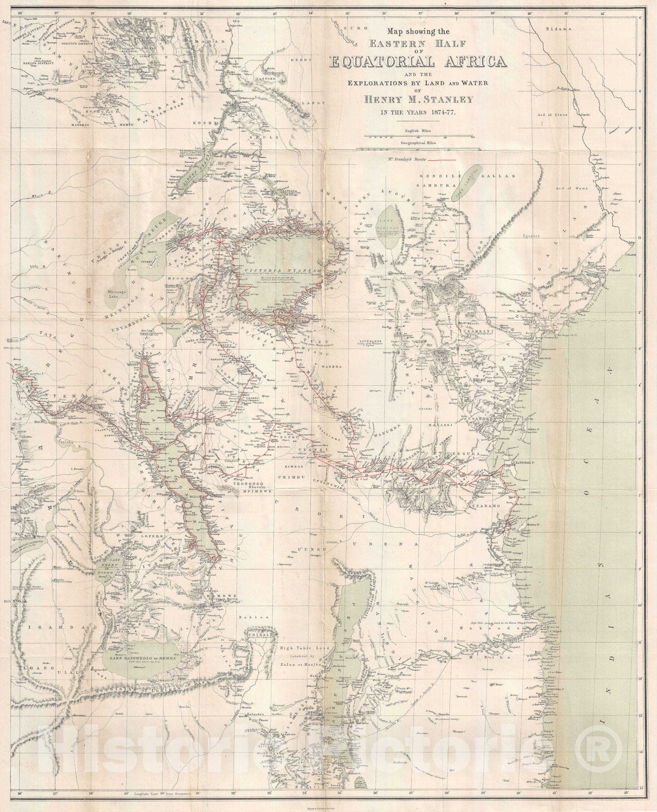Historic Map : East Africa Tracing His First Trans-Africa Expedition, Stanley, 1879, Vintage Wall Art