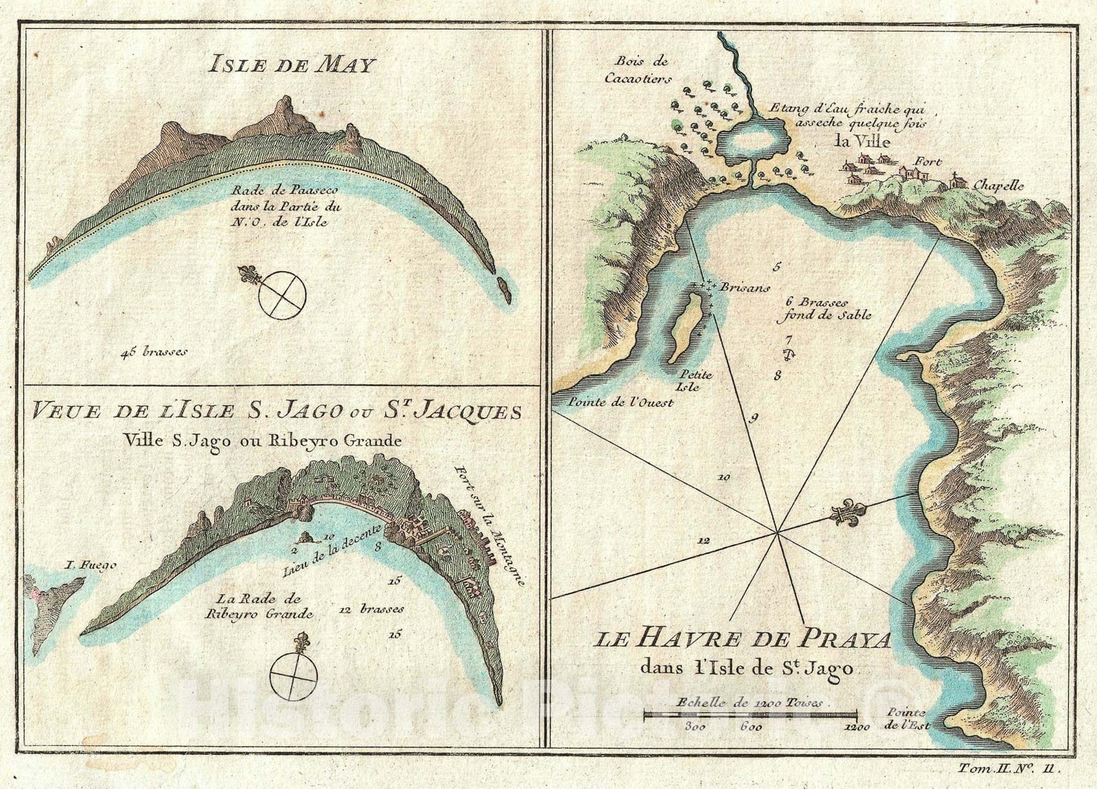 Historic Map : Cape Verde Islands: May, Praia, Jacques Island, Bellin, 1749, Vintage Wall Art