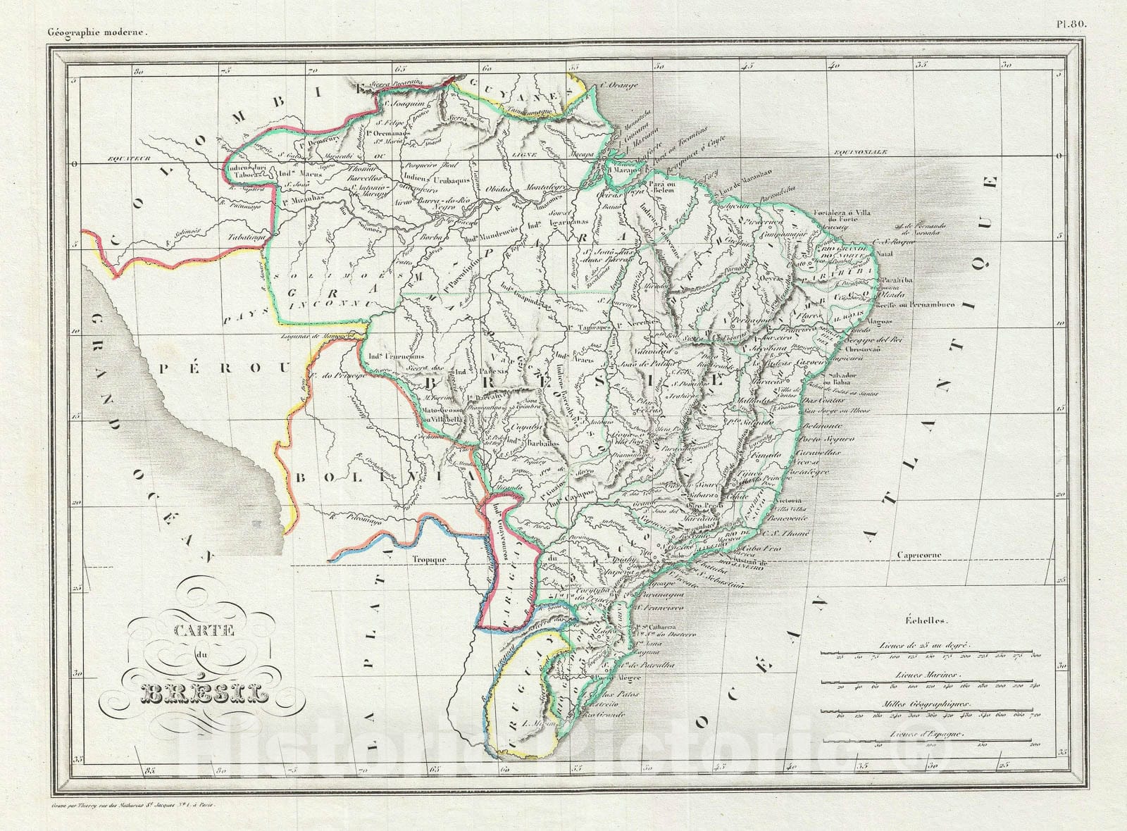 Historic Map : Brazil, Malte-Brun, 1843, Vintage Wall Art