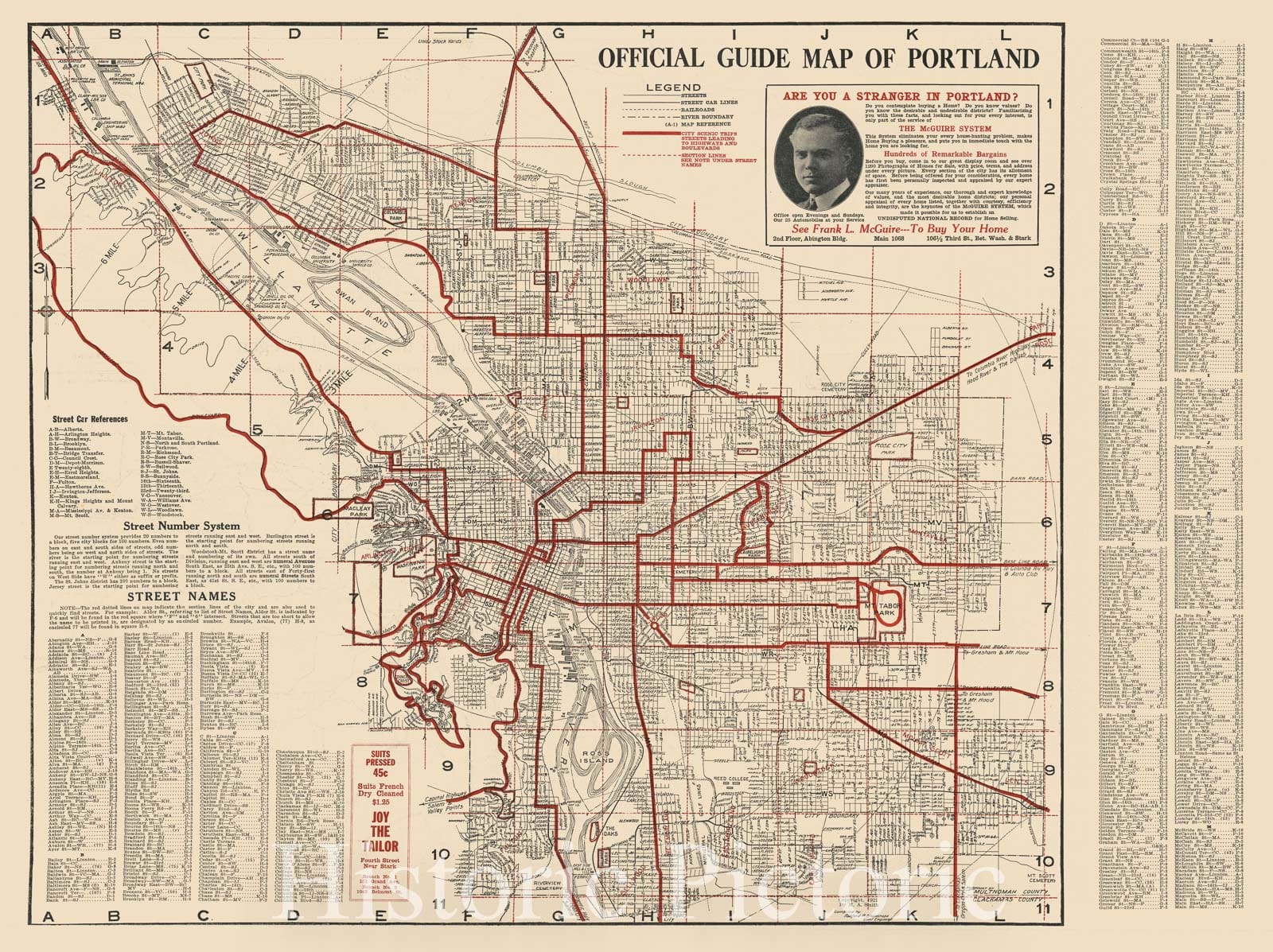 Historic Map : Plan of Portland, Oregon, Shawcross, 1921, Vintage Wall Art