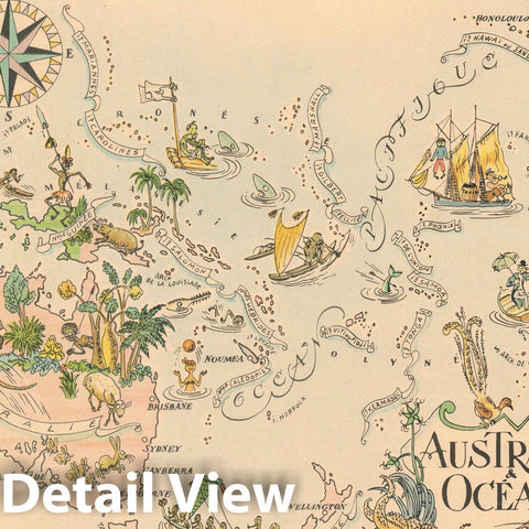 Historic Map : Liozu Pictorial Map of Australia, The East Indies, and Oceania, 1951, Vintage Wall Art