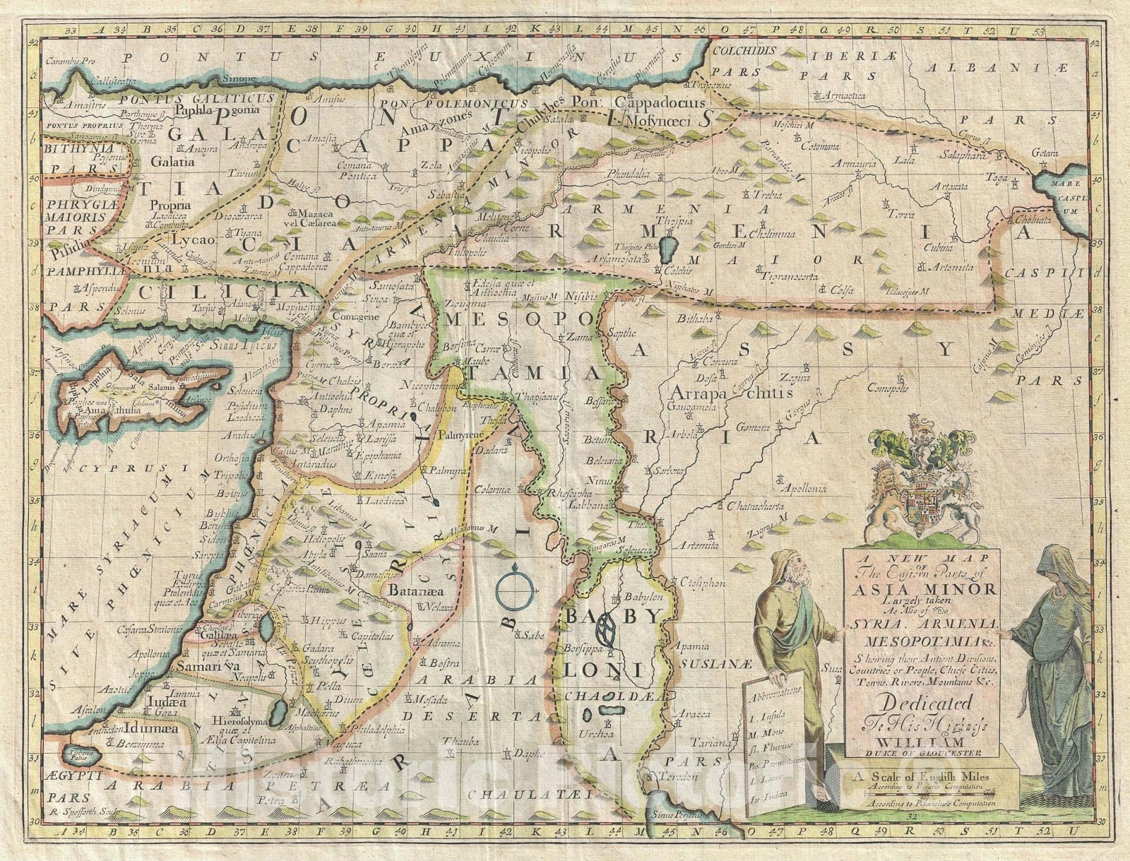 Historic Map : Asia Minor, Israel, Palestine, Syria, Jordan and Iraq, Wells, 1712, Vintage Wall Art