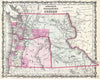Historic Map : Washington anArtegon w/Idaho, Johnson, 1862, Vintage Wall Art