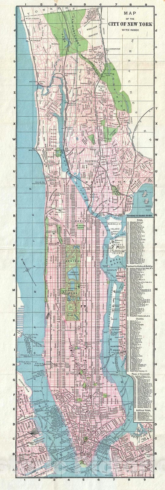 Historic Map : Plan of New York City, Kobbe, 1890, Vintage Wall Art