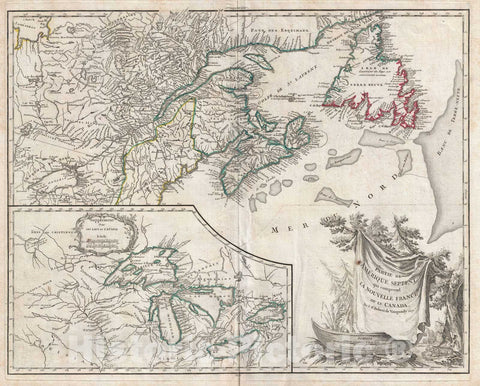 Historic Map : Canada, New Foundland, Nova Scotia, and The Great Lakes, Robert de Vaugondy, 1778, Vintage Wall Art