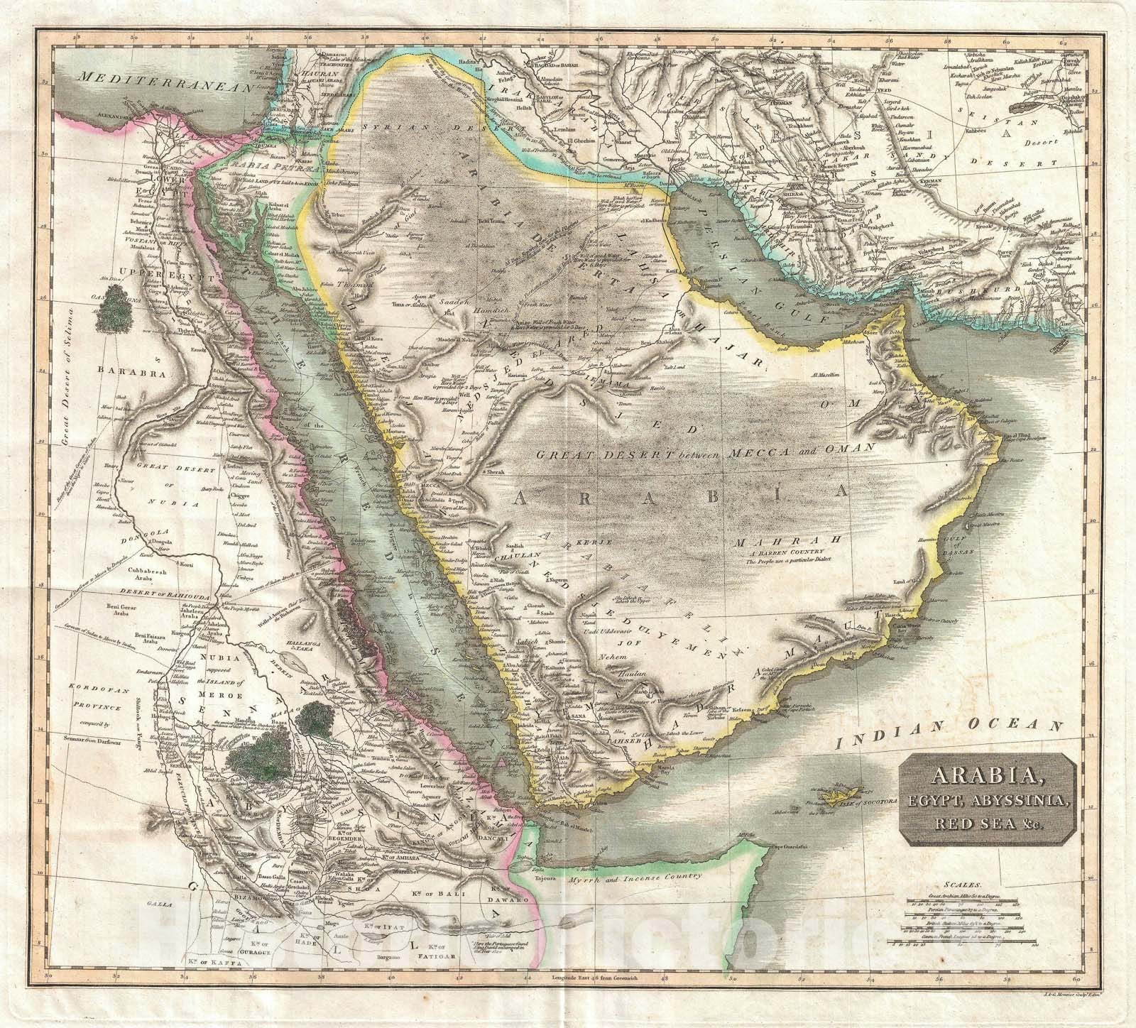 Historic Map : Arabia, Egypt, and Abysinnia, Thomson, 1817, Vintage Wall Art