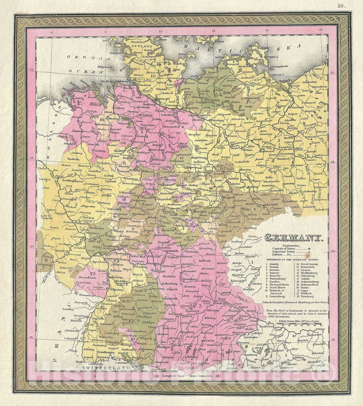 Historic Map : Germany, Mitchell, 1846, Vintage Wall Art
