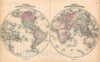Historic Map : The World in Hemispheres, Johnson, 1863, Vintage Wall Art