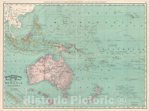 Historic Map : Malaysia and Oceania "Australia, New Zealand, Polynesia", Rand McNally, 1892, Vintage Wall Art