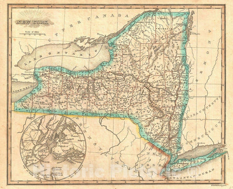 Historic Map : New York State w/ New York City and Vicinity, Morse, 1823, Vintage Wall Art