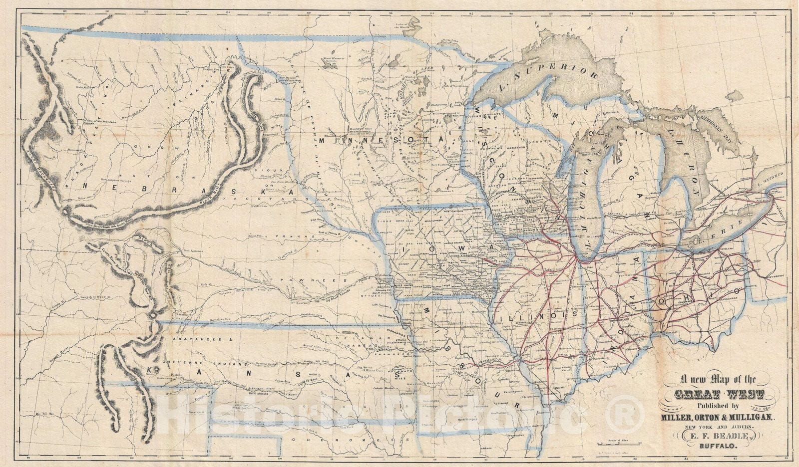 Historic Map : The American Middle West, Nebraska and Kansas Territory, Beadle, 1856, Vintage Wall Art