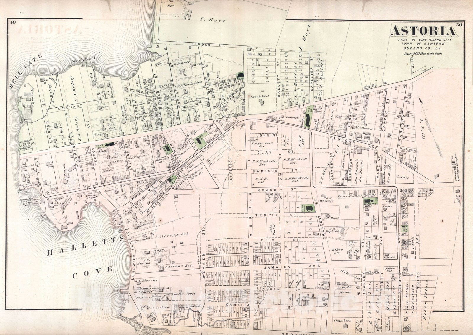 Historic Map : Astoria, Queens, New York City, Beers, 1873, Vintage Wall Art