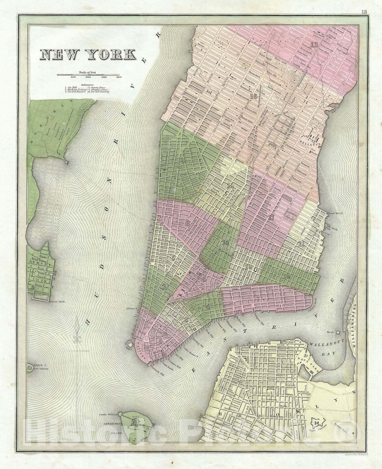 Historic Map : New York City, BraArtd, 1839, Vintage Wall Art