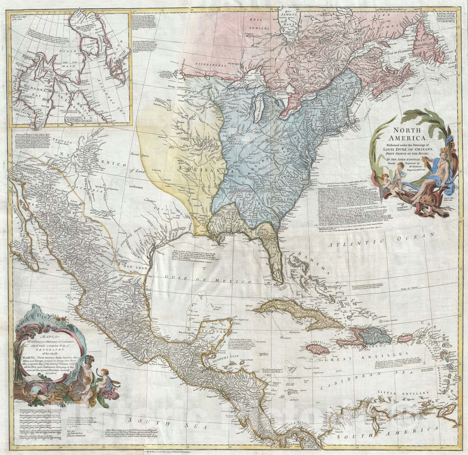 Historic Map : North America, Postlethwayte, 1766, Vintage Wall Art