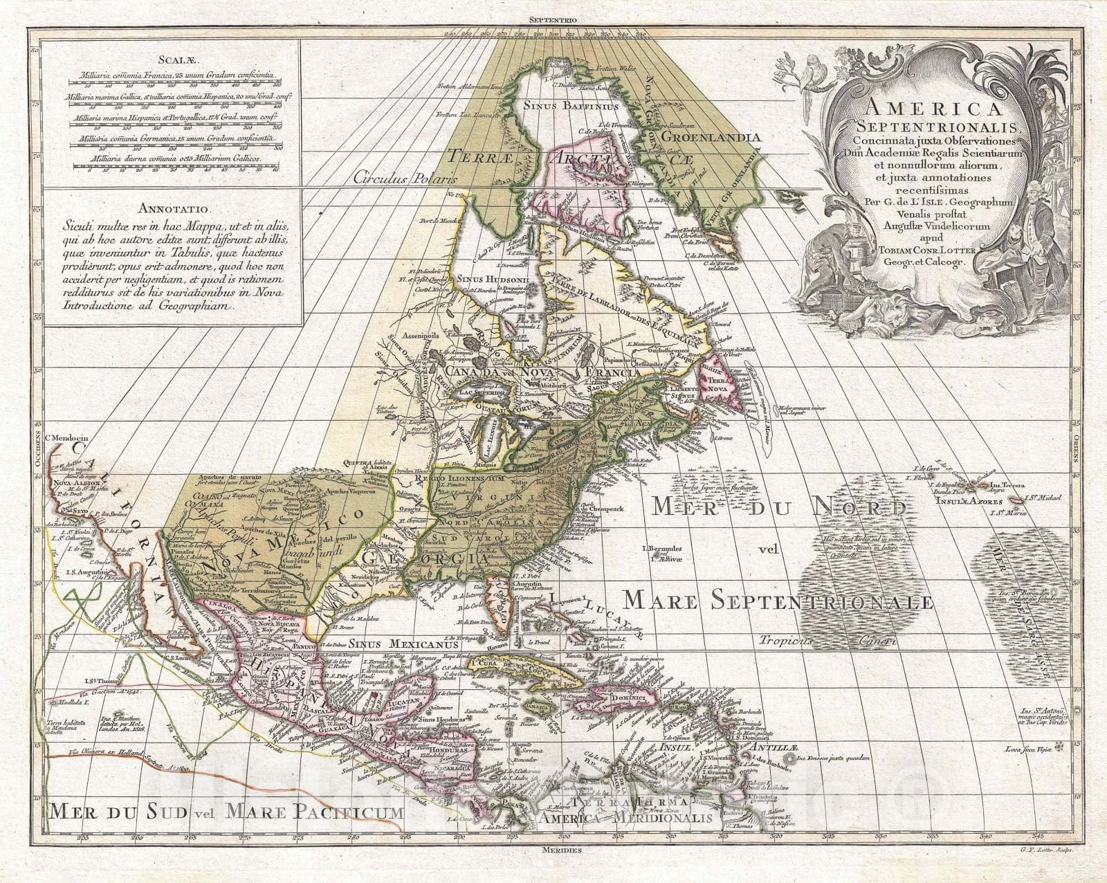 Historic Map : North America, Lotter, 1772, Vintage Wall Art