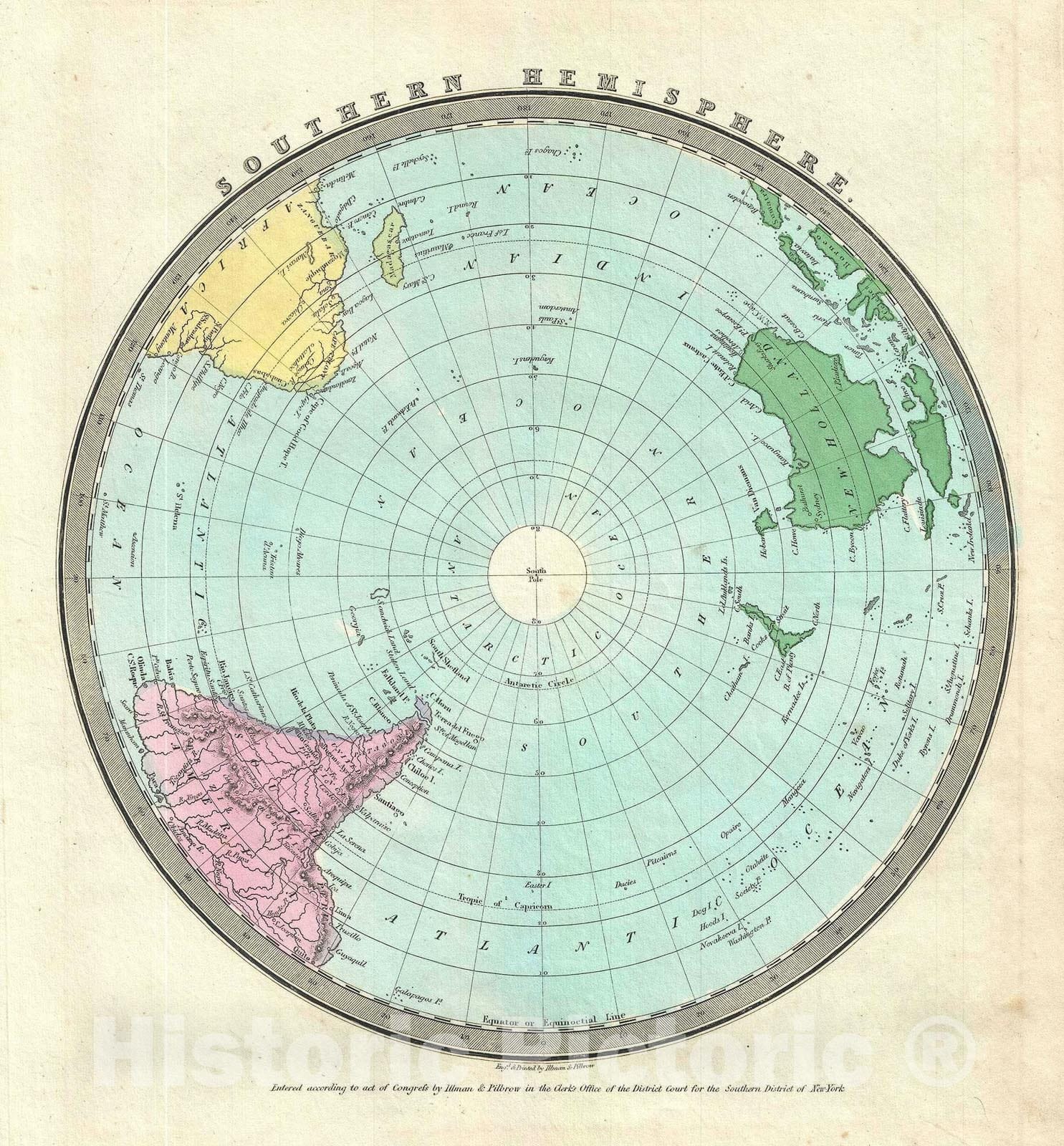 Historic Map : The Southern Hemisphere, Burr, 1835, Vintage Wall Art