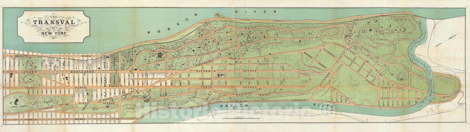 Historic Map : Upper Manhattan "Washington Heights, Fort George, and Inwood", Viele, 1880, Vintage Wall Art