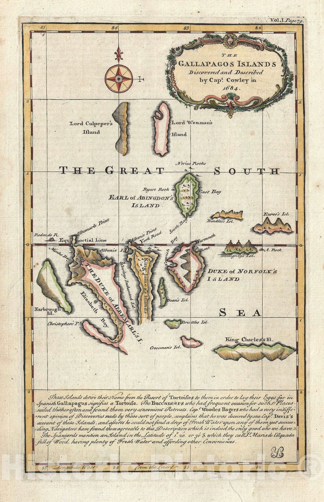 Historic Map : The Galapagos Islands, Bowen and Cowley, 1744, Vintage Wall Art