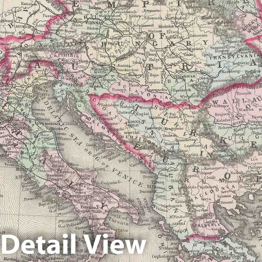 Historic Map : The Austrian Empire, Mitchell, 1872, Vintage Wall Art