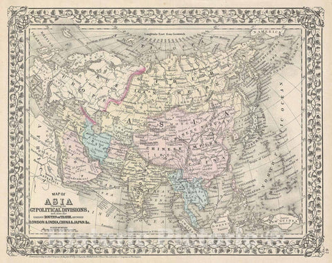 Historic Map : Asia, Mitchell, 1872, Vintage Wall Art