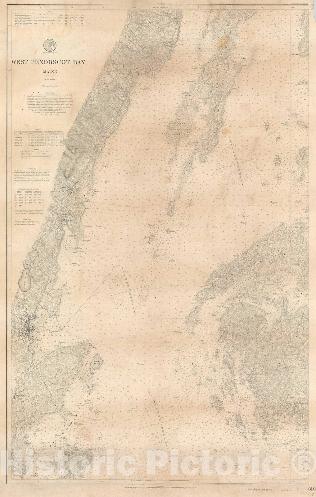 Historic Map : Nautical Chart West Penobscot Bay, Maine, U.S. Coast Survey, 1902, Vintage Wall Art