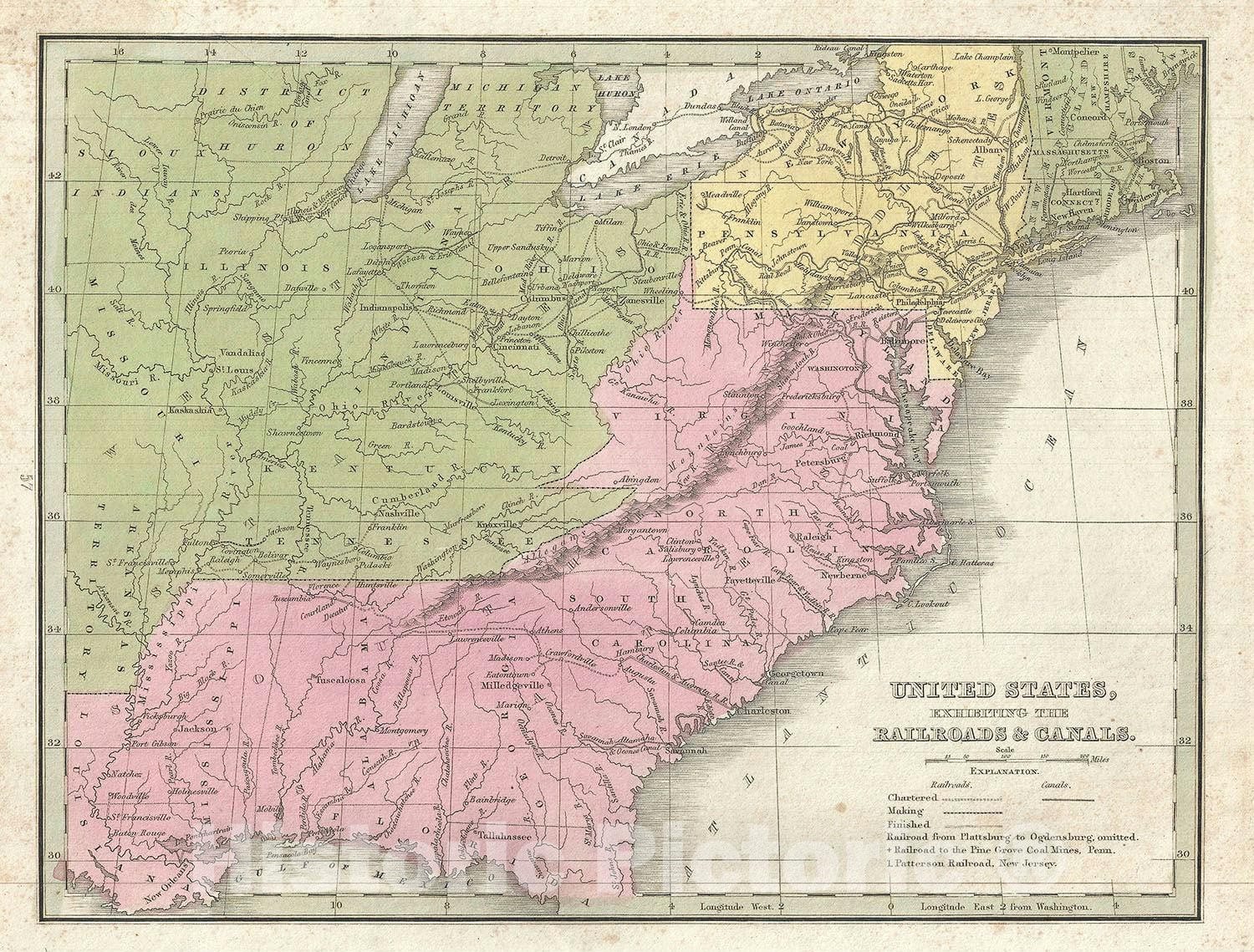 Historic Map : The United States Showing Railroads and Canals, BraArtd, 1835, Vintage Wall Art