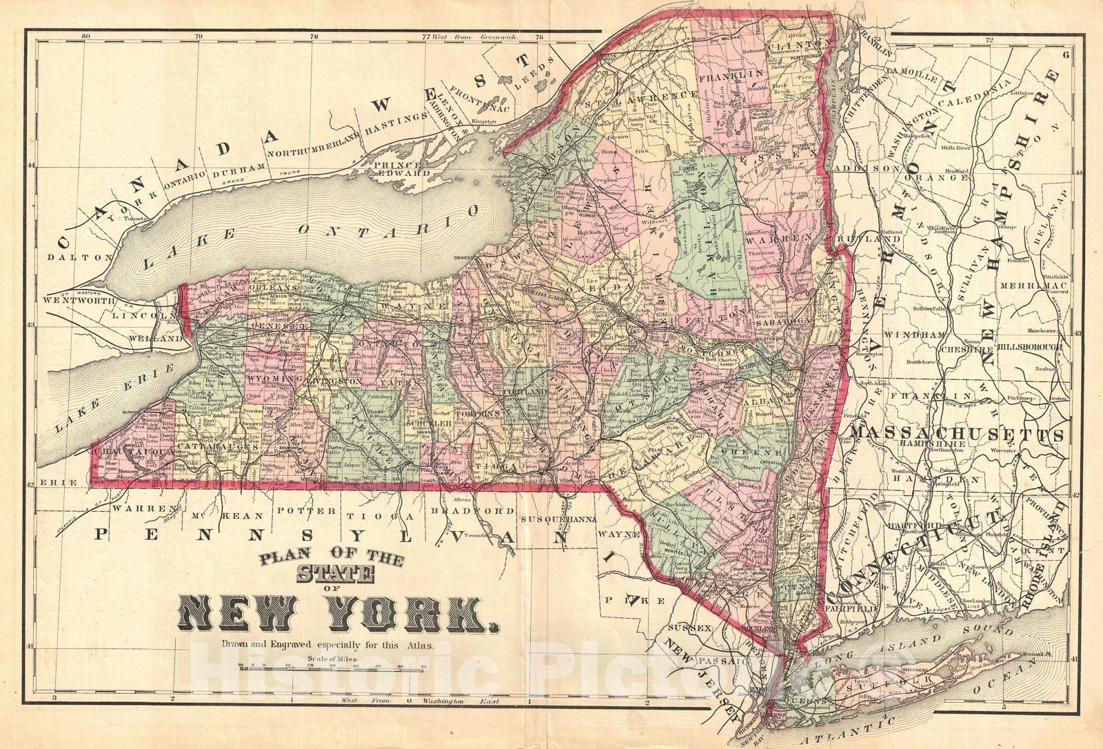 Historic Map : New York, Beers, 1873, Vintage Wall Art