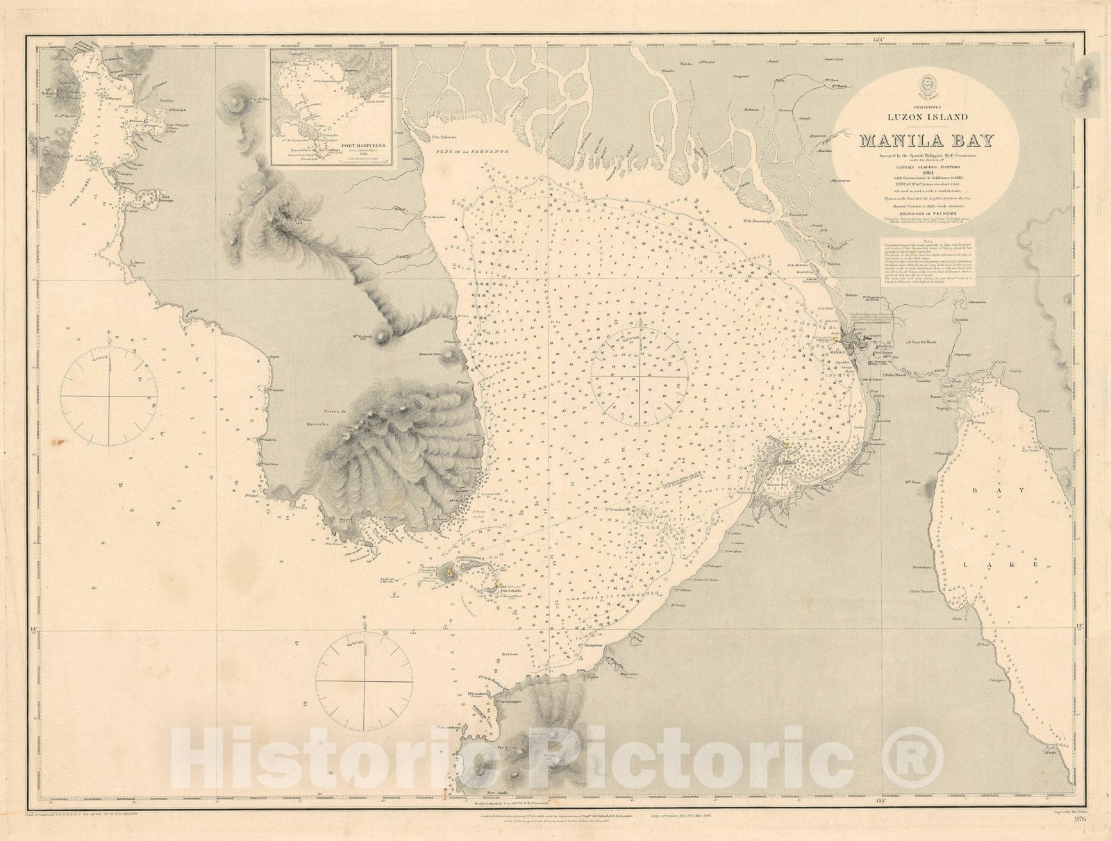 Historic Map : Manila Bay, Hydrographic Office, 1886, Vintage Wall Art