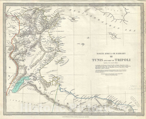 Historic Map : Tunisia and Tripoli, Barbary Coast, Northern Africa, S.D.U.K., 1836, Vintage Wall Art