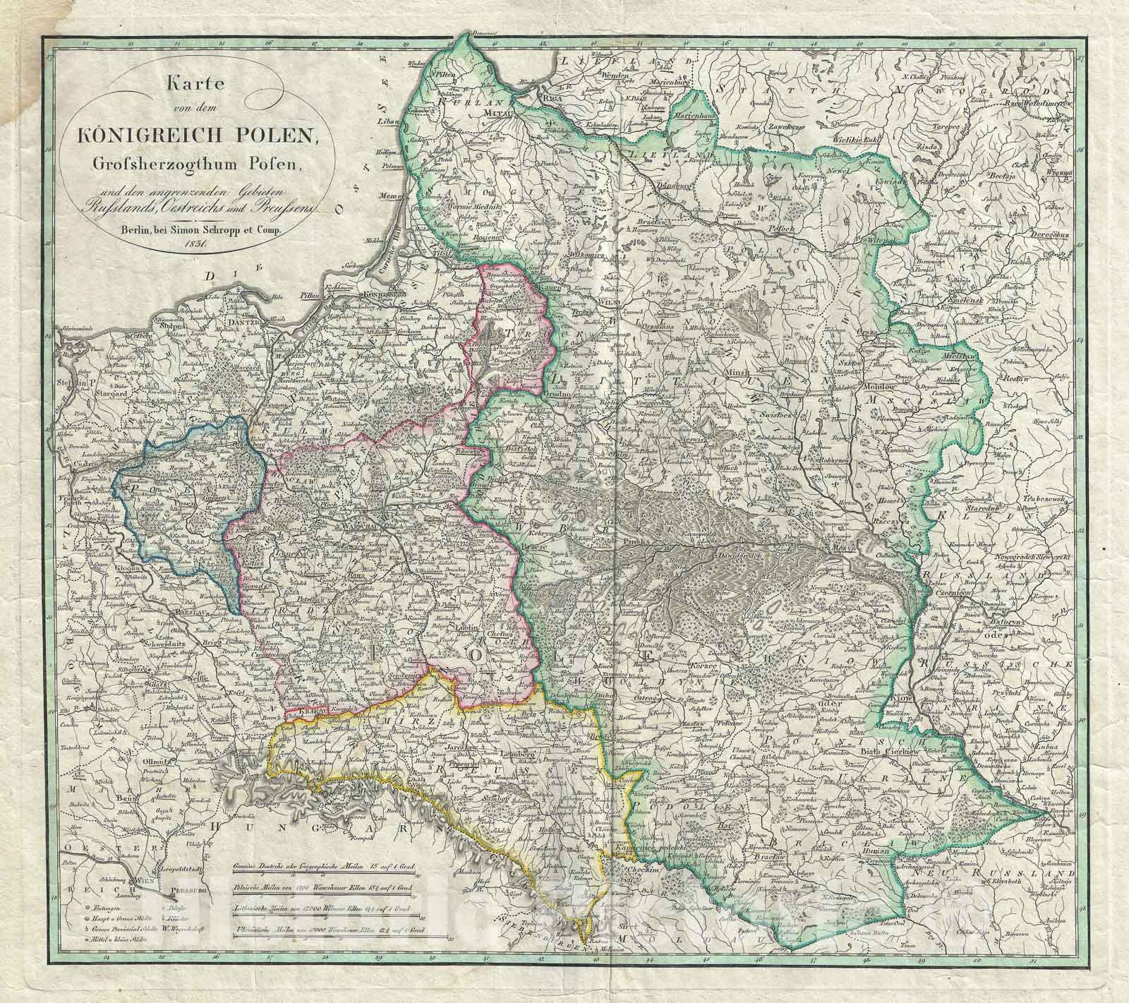 Historic Map : The Kingdom of Poland with Parts of Russia, Austria and Prussia, Schropp, 1831, Vintage Wall Art