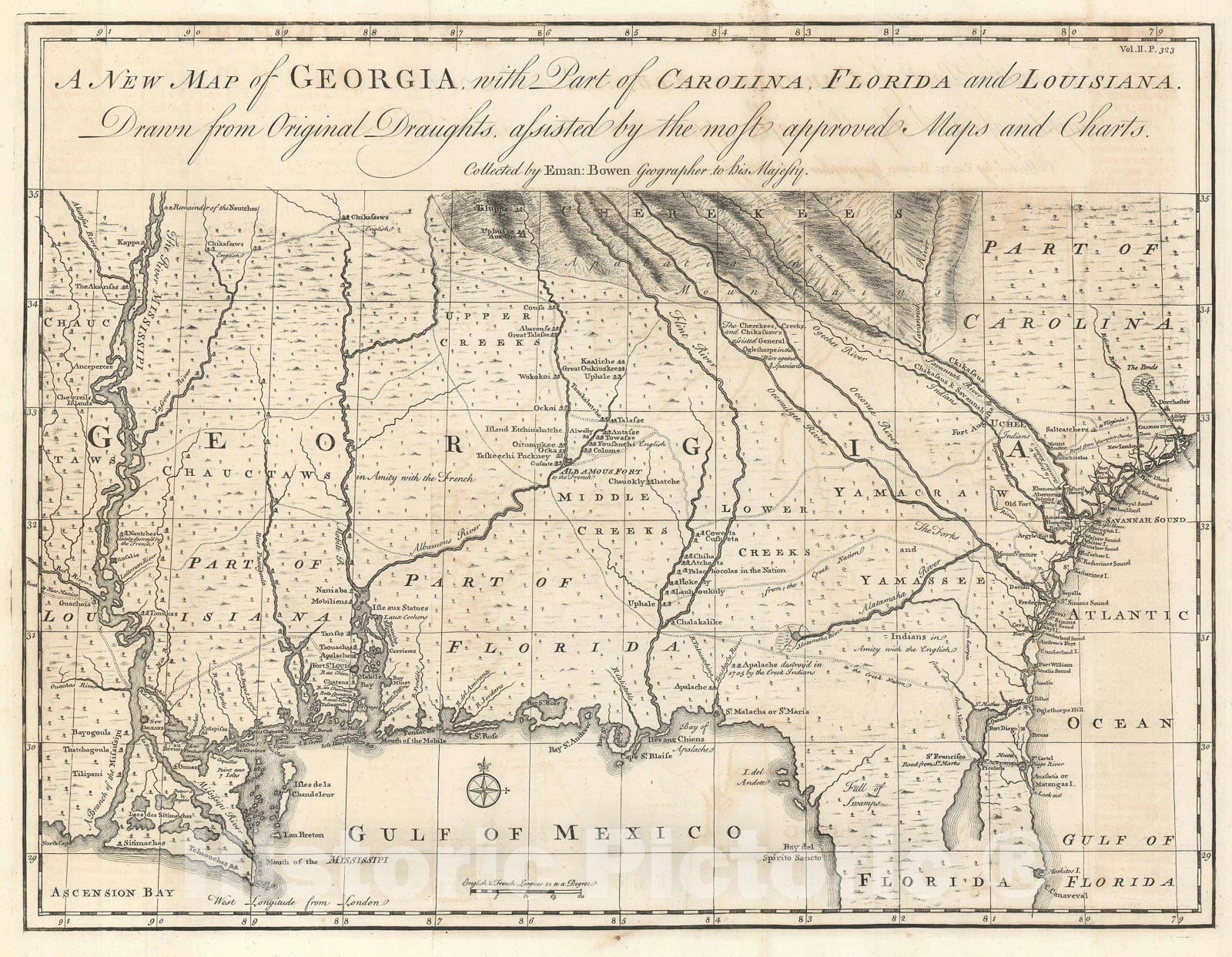 Historic Map : Georgia - first specific Map of, Bowen, 1748, Vintage Wall Art